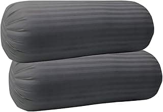 Trance Home Linen 100% Cotton 16x32 inch 200TC Striped Bolster Cover | Round Bed Side Long Bolster Pillow Cover to fit 24" Length 9" Dia | Pack of 2 Bolster Cover only (16x32 inch,Dark Grey)