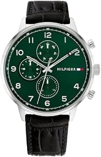 Men Multifunction Green Dial Black Leather Strap Analog Watch 1791985