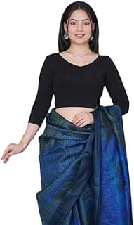 Mlada V-Neck Stretchable Saree Blouse Top for Women | Slim Fit 3/4th Sleeves Solid Cotton Blouses | Readymade Saree Blouses for Women Festive & Ethnic | Blouse Crop Top