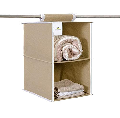 Homestrap Non Woven 2 Shelf/Compartment Closet Cloth Hanging Organizer/Clothes Storage Wardrobe Organiser For Almirah - (Beige)|(Pack Of 1) - Non Woven Fabric