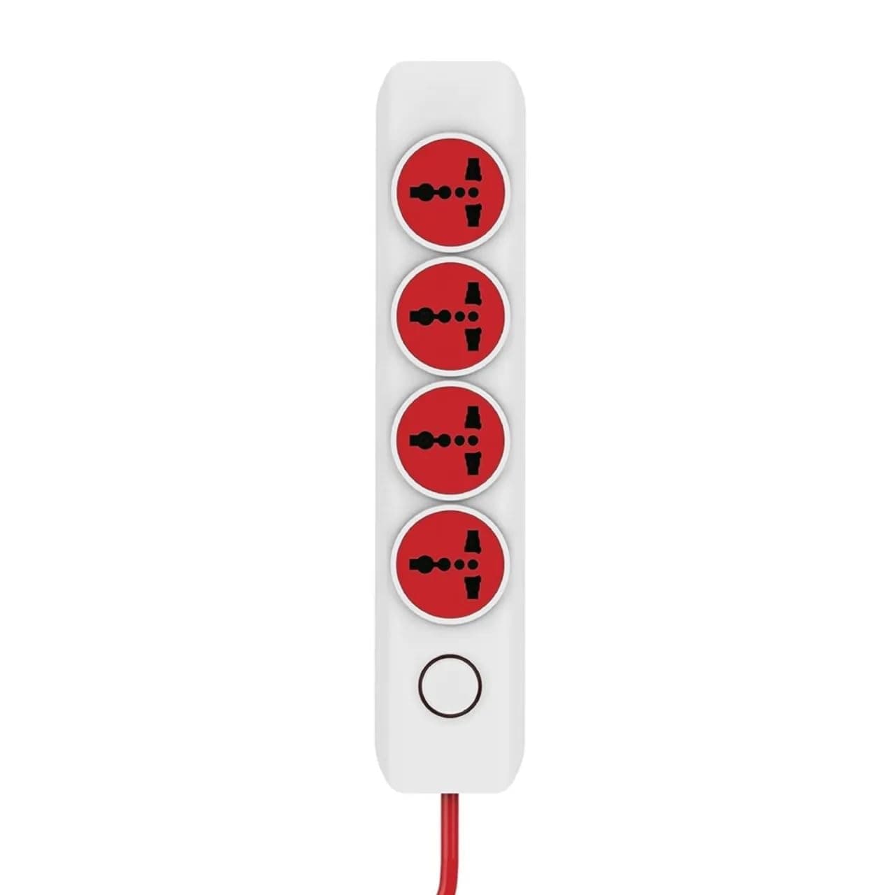 AILKIN 4 + 1 250 Volts Power Strip Extention Board with Master Switch, Indicator, Safety Shutter & 4 International sockets, Extension Cord for Home Appliances, Red & White Colour
