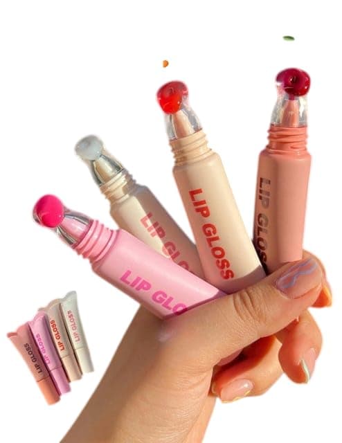 Korean Crystal Glaze Lip Care Set of 4 | Moisturizing Glass Shine Lip Gloss Collection | Hydrating Non-Sticky Lip Treatment (10 ml Each, Multi Flavor) for Girls & Women