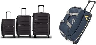 Aristocrat Liberty 8 Wheel Set of 3 Large Size (Check-in), Medium Size (Check-in) & Cabin (Small + Cadet Polyester 52 cms Blue Travel Duffle (Cadet)