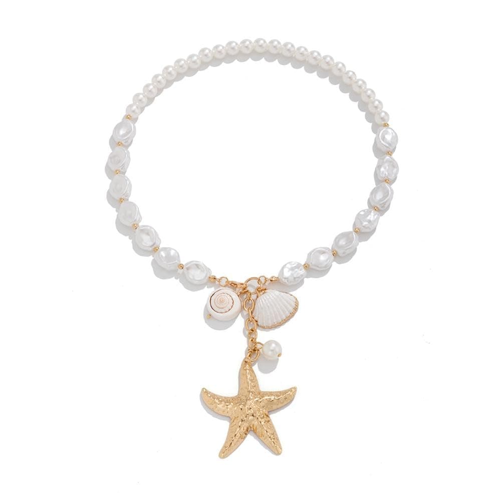 Aaishwarya Gold Starfish Pendant Necklace with Seashells and Pearl Accents for Women and Girls | Boho Beach Jewelry | Trendy Summer Vacation Accessory | Coastal-Inspired Jewellery