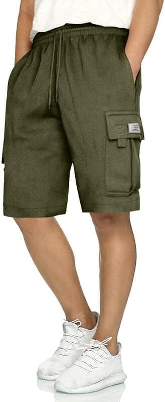 Q - RIOUS Mens Casual Sweat Cargo Cotton Shorts Drawstring Elastic Waist Athletic Workout Gym Jogger Shorts with 5 Pockets