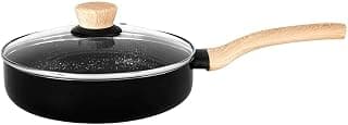 BERGNER Bellini Plus Aura 5-Layer Non-Stick 20 cm Deep Frypan with Glass Lid, 1.8 Litres Frying Pan with Soft Touch Wooden Finish Handle, Induction Bottom and Gas Stove Ready, Black