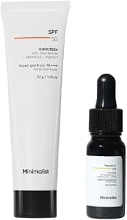 Minimalist Brightening & UV Protection Skincare Bundle | Face Serum + SPF 50 Sunscreen | For Glowing, Even-Toned & Protected Skin | Lightweight Daily AM Routine