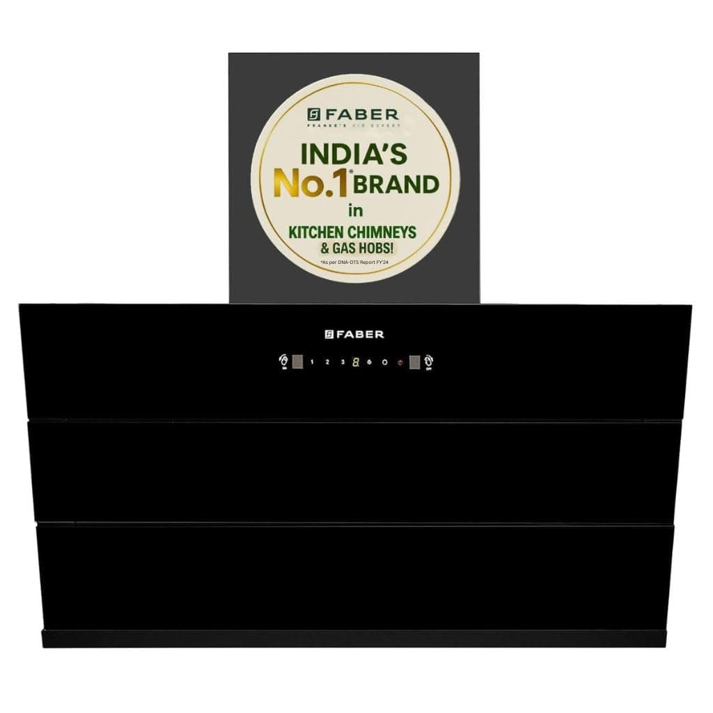 Faber Bliss 90cm 1350m³/hr Filterless Kitchen Chimney | Slant Body | Autoclean Alarm|Moodlight | Touch&Gesture | 8Yr on Motor,2Yr Comprehensive Warranty by Faber | Hood Bliss FL SC HC BK IN 90, Black