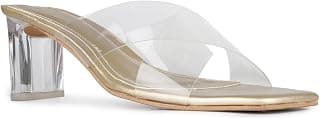 Inc.5 Womens Golden Transparent Square Toe Block Heel Sandals Heeled