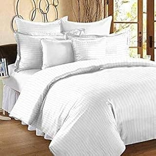 Babulal Jhunjhunwala White Satin Stripe Double Bedsheet Set (Manufactured Using Bombay Dyeing Fabric ONLY) - One Bedsheet (90*100) Plus Two (2) Pillow Covers (18*28)