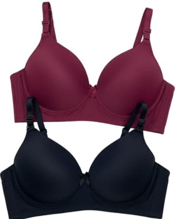 Emavic Women's Lycra Lightly Padded Full Coverage Wirefree T-Shirt Bra Combo Pack of 2