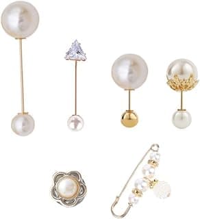 Kofati 6 Pieces Artificial Pearl Brooch Women Shirt Brooch Buttons Cover up Button Pearl Safety Pins Anti-Exposure Neckline Safety Pins Sweater Shawl Clips for Women Girls Wedding Party Decorations