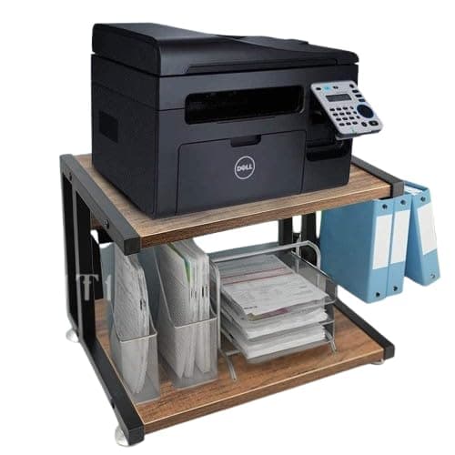 Priti Wood Printer Stand, Multipurpose Storage Shelf for Home, Office, Printer Desk, 2 Tier (Brown)