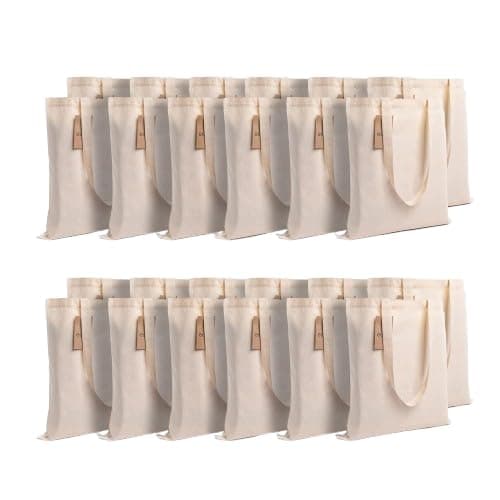 Amazon Brand-Eono, 100% Cotton Tote, Pack of 24,16.5 x 14.9 Inches, Reusable Tote Bags For Shopping Bag For Grocery, Sturdy Bag, 15 kgs Capacity, Aesthetic Office Tote Bag For Women College-Natural