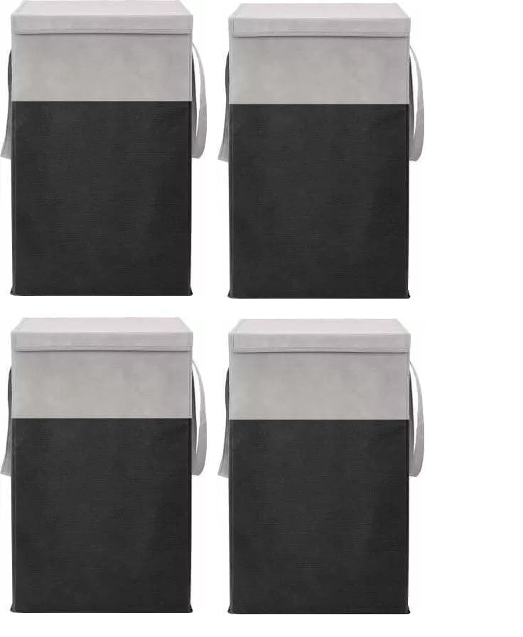 Just Mart Folding Laundry Basket Pack Of 4 | Large Laundry Hamper With Lid And Handles | Collapsible Freestanding Storage Basket For Bedroom Bathroom Dorm Utility Organisation | 75L | Black & Grey