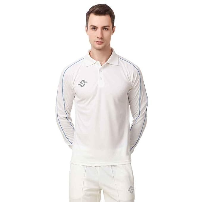Nivia Eden Cricket Jersey for Men, Polyester Cotton Blend, Quick Dry Breathable Fabric, Tipped Collar Design, Off White Cricket T-Shirt, Match and Practice Wear, Half Sleeves