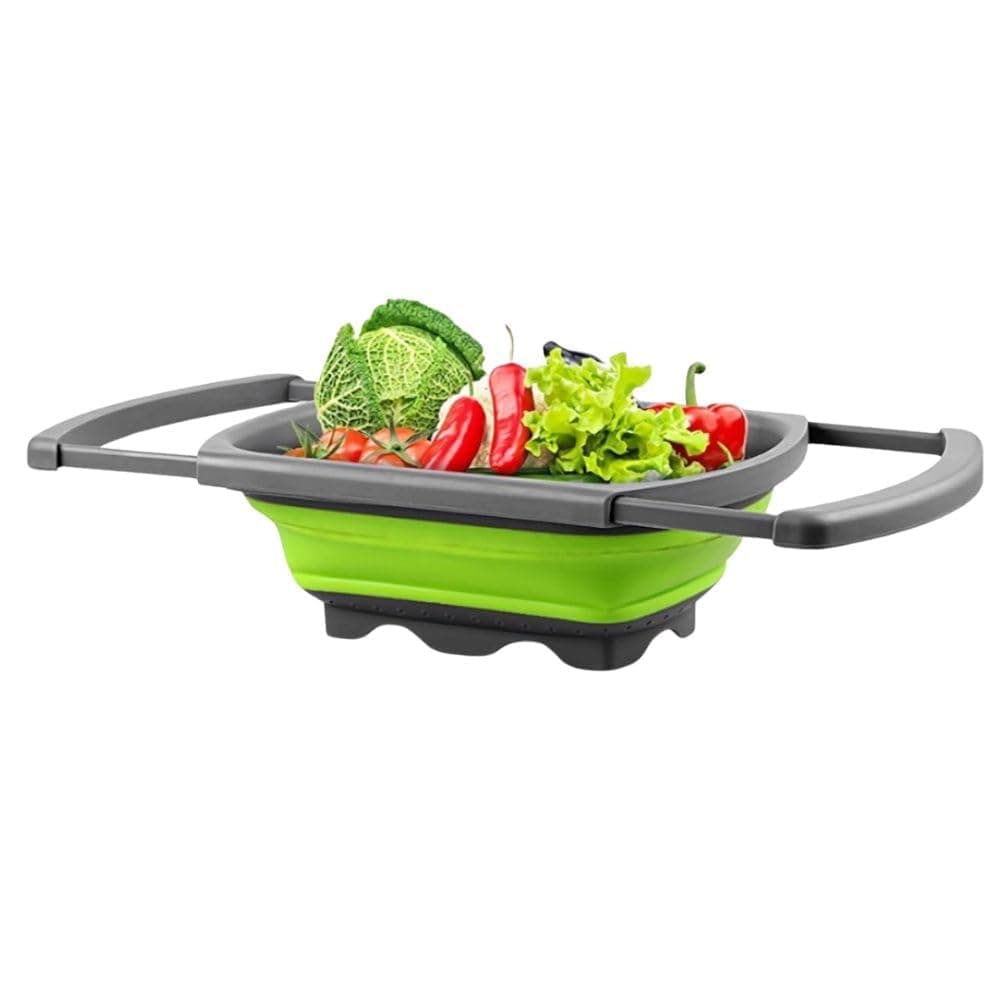 KRESHU Silicone Collapsible Kitchen Colander Strainer | Food Colander with Extendable Handles | Perfect for Draining Pasta, Vegetables, and Fruits – Over the Sink Strainer (23.5Inch, Pack of 1)