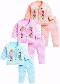 Shyamcollections Baby Boy and Baby Girl Full Sleeves Soft Cotton Dress, Front Open Shirt with Pyjama Pants Jhabla for Kids Infant Toddler Casual New Born Baby Clothes Pack of 3 Dress (Full slleeves, 0-3 Months)