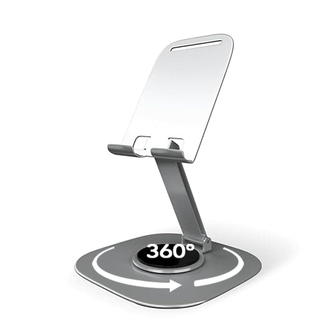 Elfora 360° Metal Mobile Stand | Rotatable & Foldable | Tabletop Mobile Holder | Multiple Angle Adjustments | Compatible for iPhone | Samsung | Oneplus | Vivo | Oppo & Other Smartphones -Grey
