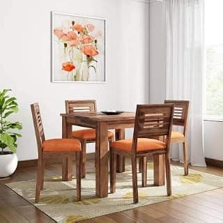Wooden Dining Table 4 Seater | Dinning Table with Four Chairs | Dining Room Furniture | Tea Color, Sheesham Wood