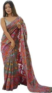 Necwa Women's Slub Pashmina Kashmiri Weaving Silk Woven Banarasi Kanjivaram Silk Saree With Blouse Piece