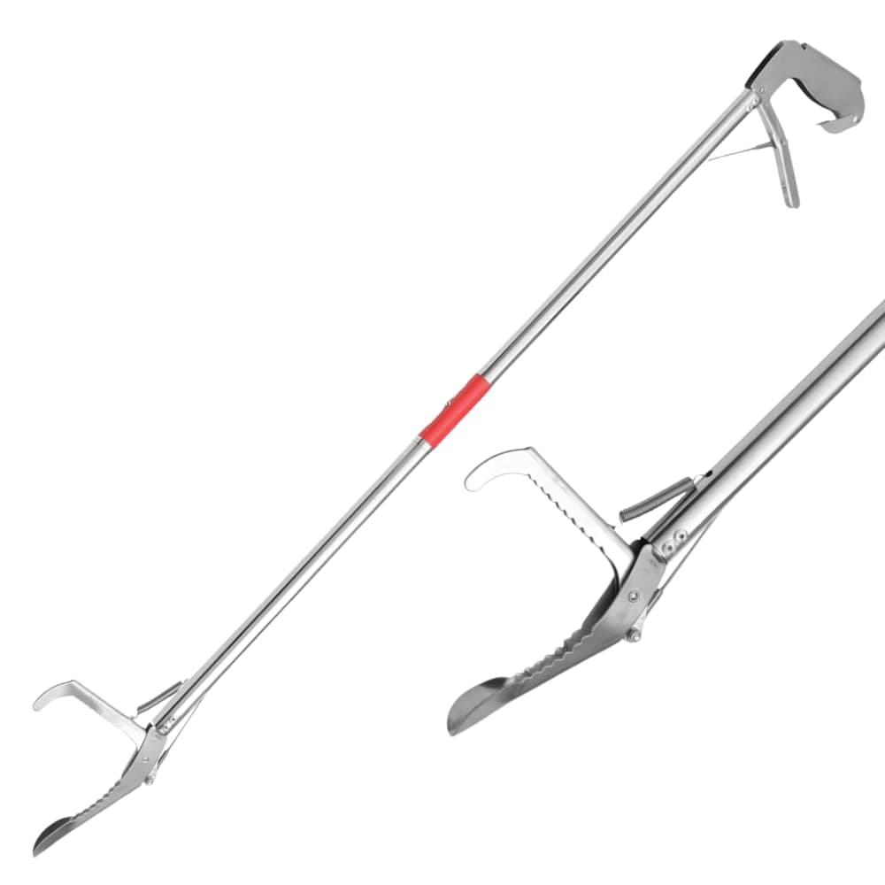 FAB TECH 120 cm / 4ft Long Arm Stainless Steel Heavy Duty Grabber Pickup Tool | Fruit Picker Stick | Excellent Grip Handle (Pack of 1) with Foldable Design