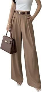 SMOWKLY Women’s Korean Style Loose Fit Wide Leg Trousers | Cotton Blend Pleated Palazzo Pants with Elastic Back Waist | High Waist Office & Casual Wear | Stretchable & Breathable
