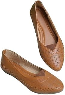Doctor Walk Orthopaedic Ballet Flats, Diabetic Comfort Shoes, Black Perforated Design,Casual Wear Bellies for Women (M-207-Tan)