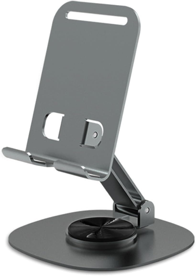 WALLVIEW TECH Mobile Phone Stand 360° Rotation Height and Angle Adjustable Cell Phone Stand for Desk Office Foldable Desktop Phone Holder for Smartphone 4-10'' Tablet Holder (Gray)