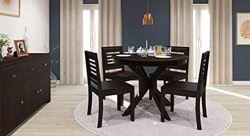Krishna Wood Decor Sheesham Wood Round Dining Table Set 4 Seater | Four Seater Dining Table with 4 Urban Chairs for Living Room | 4 Seater Dining Set for Hotel, Restaurant | Chestnut Finish