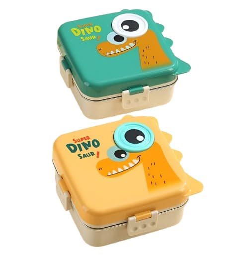 HARIONIX Kids Lunch Box for Boys & Girls, Dinosaur Bento Lunch Box with 4 Compartments, Leak Proof Tiffin Box for School, BPA Free Food Storage Container with Easy Lock Clips