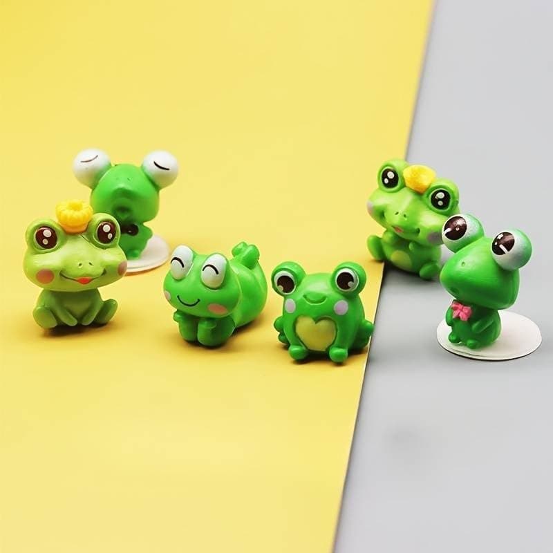 SATYAM KRAFT 1 Set (6 Pcs) Frog Miniature Figurines Showpiece | Gift for him/her, Return Gift Festive Decoration, Cute Animal Decor for Home Table Office Bedroom Car Dashboard.