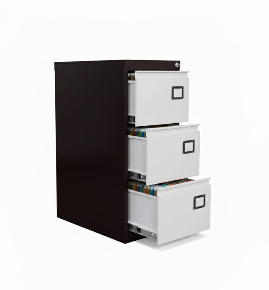 Shubham Furnitures 3 Drawer Powder Coated Steel Filing Cabinet for Office & Home | Lockable Legal & Letter Size File Storage Organizer | Heavy Duty Metal Document Cabinet Brown