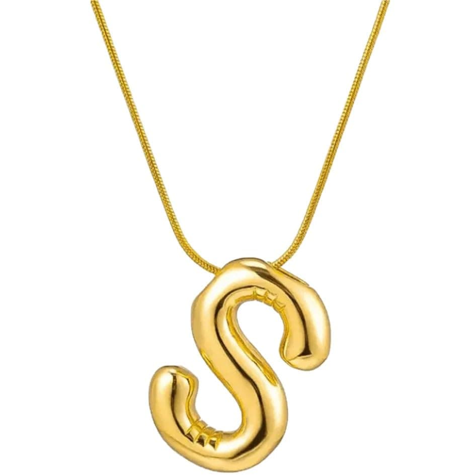 MEENAZ Anti Tarnish 'S' Letter Initial Gold Pendant for Women Stainless Steel Jewellery Alphabet Necklace Bubble Alphabet Chain for Women Girls Waterproof Balloon Necklace for Women Necklace for Girls