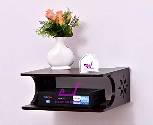 Dream Arts Shoppee Engineered Wood Set Top Box Stand Wall Shelf and WiFi Modem Rack for Living Room Side Flower Design (Brown)