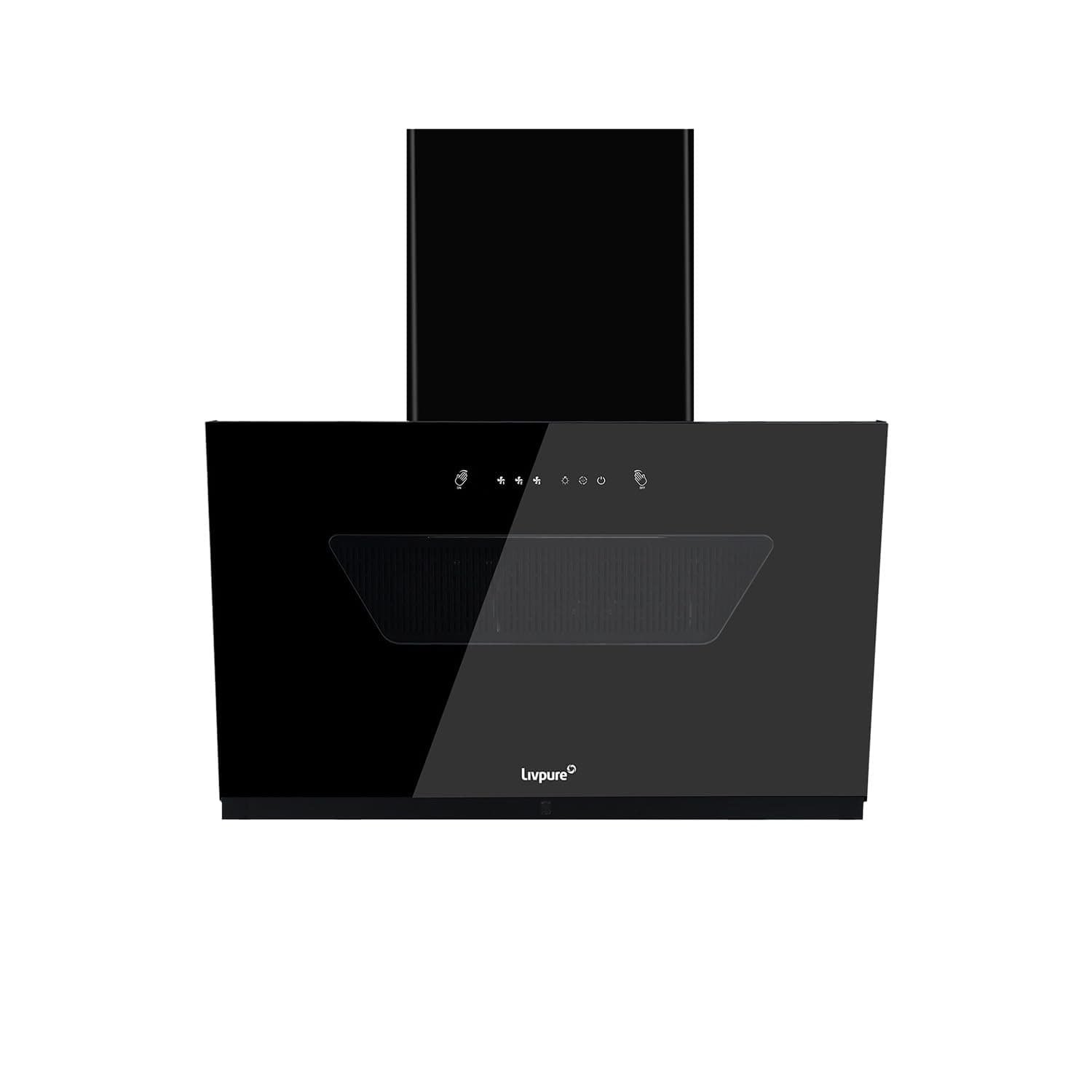 Livpure Emerald Neo 90 cm | Slant | 1400 m³/hr Suction | Filterless | Touch & Gesture Control | Low Noise |10 Years Motor + 2 Years Comprehensive Warranty | Black