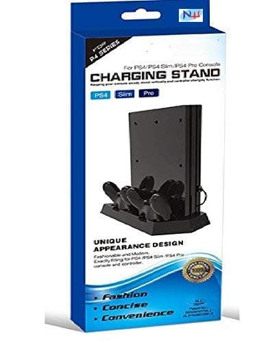 New World Vertical Stand Cooling Fan for PS4 - USB Hub Controller Charging Dock All in One for Fat, Slim, Pro Gaming Console
