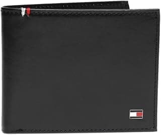 Tommy Hilfiger Men's Global Coin Wallet Checker - Black | 1 Coin Pocket | 2 Compartments | 4 Cards Slots | Stylish Men's Leather Wallet