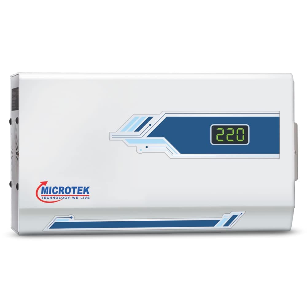 MICROTEK Pearl EM4130+ Digital Display WALL Mounted Automatic Voltage Digital Display STABILIZER for AIRCONDITION Conditioner (AC) UP to 1.5 TON Working Voltage 130V-300V with 3 Year Warranty (White)