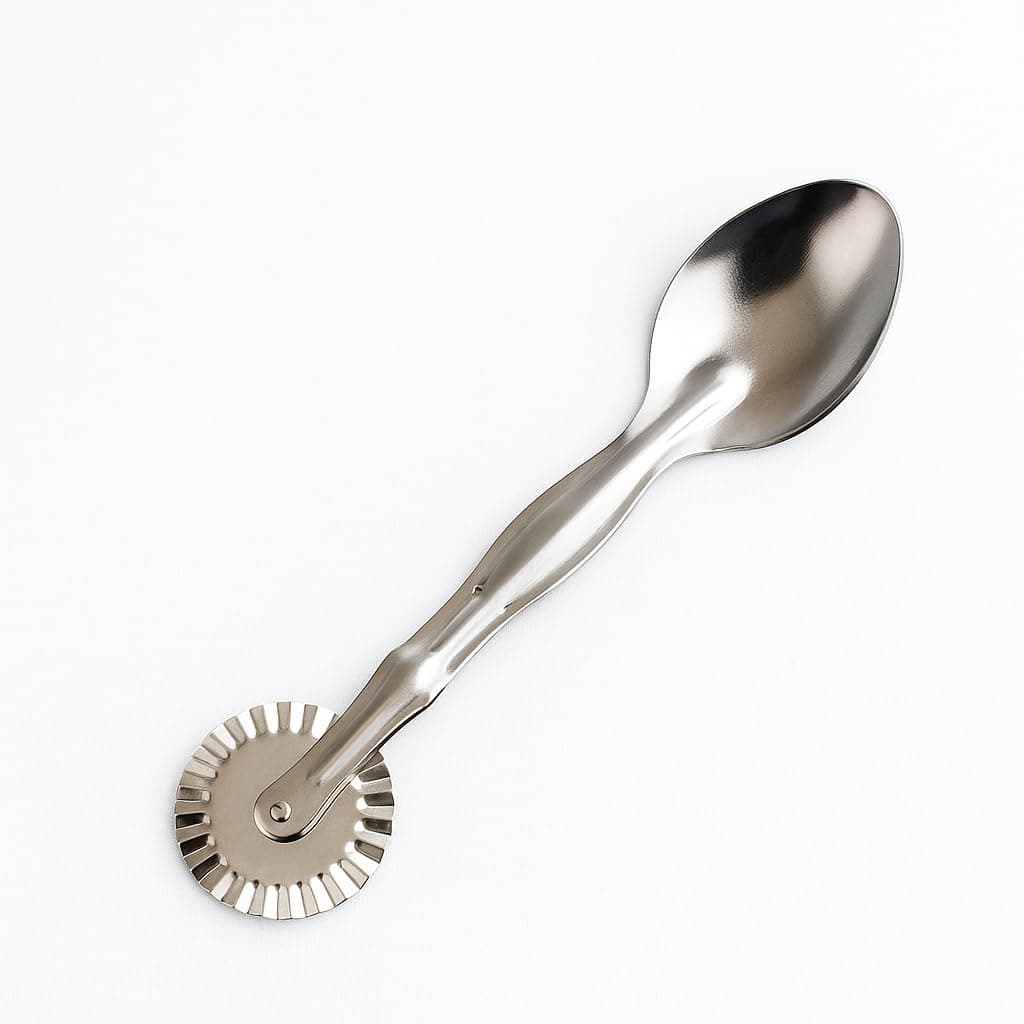 GS Steel Karanji Cutter Tool, Gujia/Shankarpali Cutter, 2 in 1 Steel Spoon with Cutter, Pack of 1.