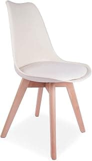 My Art Design - Scandinavian Chair with Padded & Solid Wood Oak Legs for Cafe, Home, Hotel & Office (White Color Chair) (White)