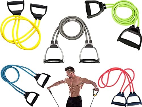 Men's/Women's Heavy Quality Double Toning Resistance Tube - 2 Pull Rope Elastic Rubber Exercise Band (Multicolour)