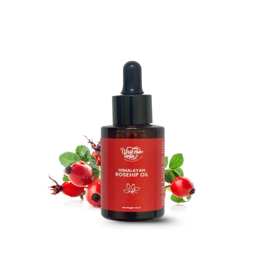 Vriksha Veda Himalayan Rosehip Oil | Cold Pressed Rosehip Seed Oil for Face | Pure, Raw & Unrefined | Lightweight Facial Oil for Dry & Sensitive Skin | 30 ml