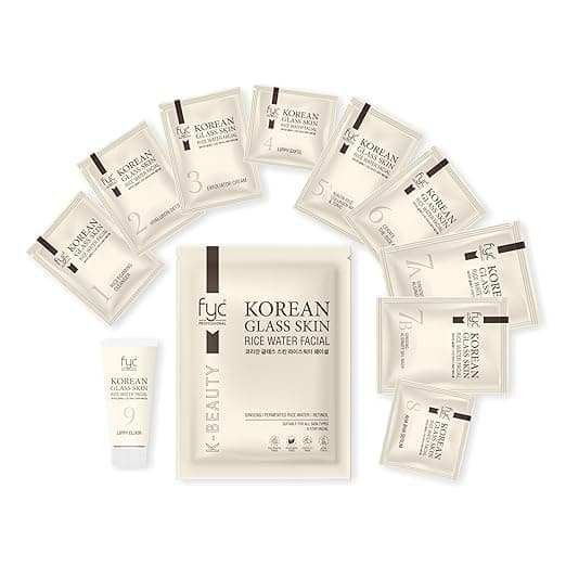 FYC Professional Korean Glass Skin Rice Water Facial Kit – 9 Step Brightening, Hydrating & Anti-Ageing Facial Kit for Women | Bridal Glow, Whitening & Salon Facial Ritual (183g)