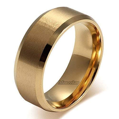 Moneekar Jewels 18K Stainless Steel And Gold Plated Bevelled High Polish Edge Ring for Men (Gold)