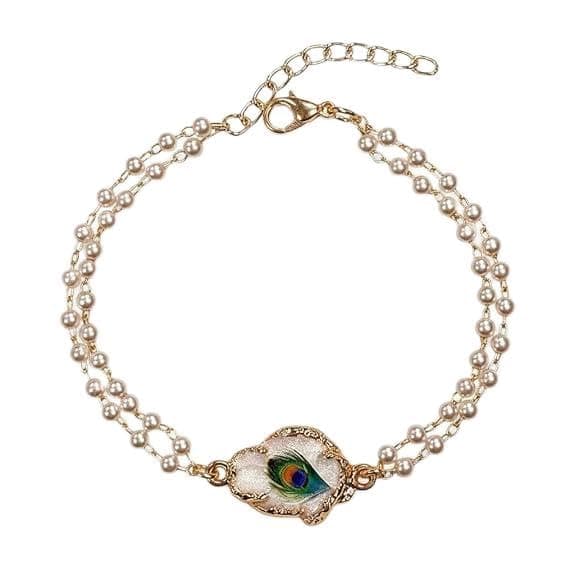 VIYANSHI Peacock Feather Krishna Bracelet for Men & Women | Anti-Tarnish Finish, Handcrafted Design, For Men & Women, Fashion Jewellery, Pearl Chain Style