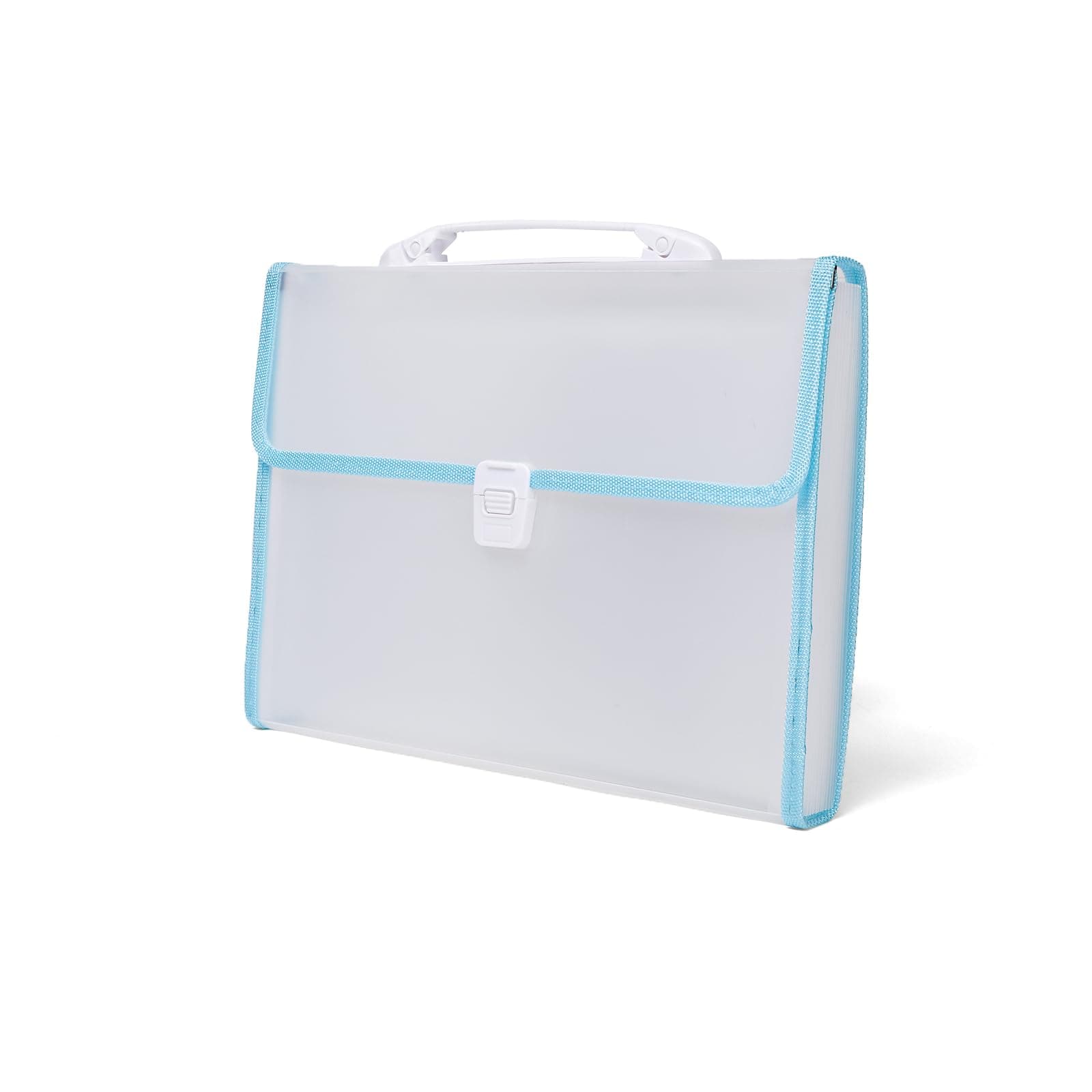 Neomate Expanding File Folder with Handle | 13-Pocket A4/FS Size Document and Certificate Organizer | Transparent Accordion Folder | Blue