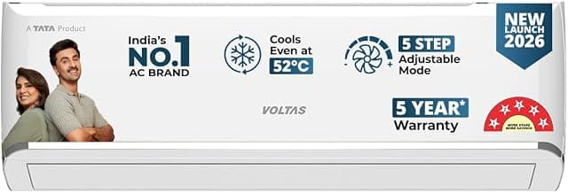 Voltas 1 ton 5 star,New star rated, Inverter Split AC (Copper, Convertible 5-in-1 Cooling Mode,2-Way Air Swing, Anti-dust Filter with Anti Microbial Coating,Auto Clean (125INV VECTRA ZEN SILVER,White)