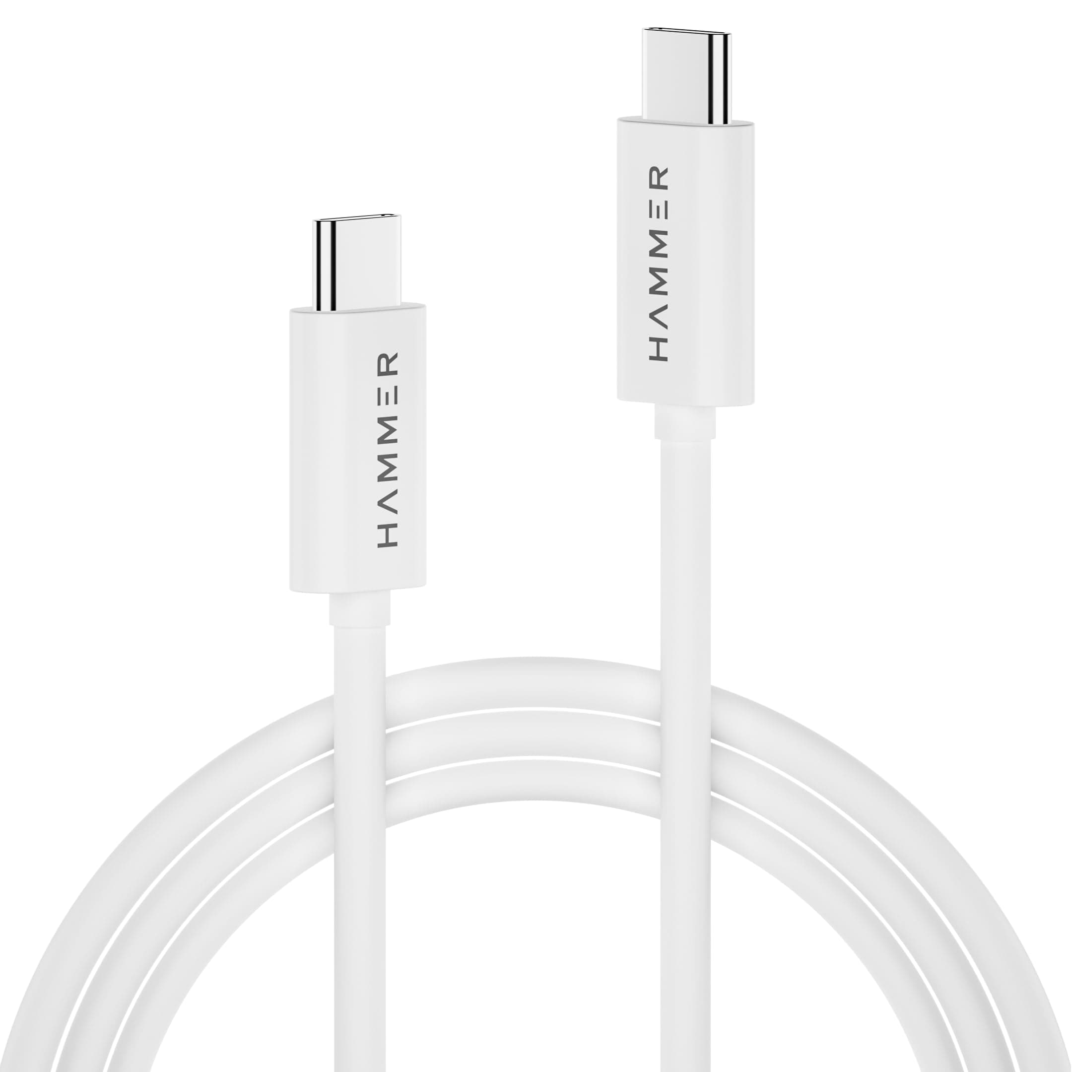 HAMMER 1.5M Type C to Type C 5A (100W) PD Fast Charging Cable with EMK Chip, Rapid Data Transfer, Anti-Breakage Wire, Compatible with Smartphone all C-Type Enabled Devices (White)