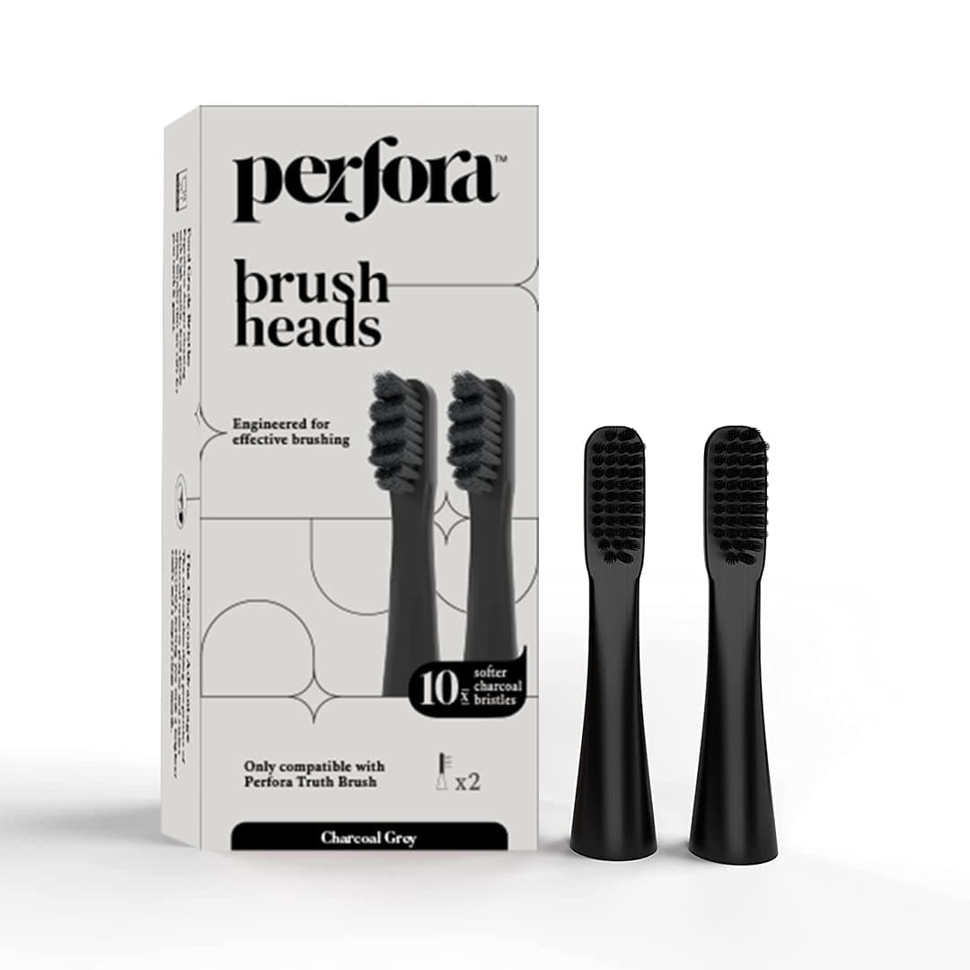 Perfora Replacement Brush Heads For Perfora Electric Truthbrush Model - 001 | Toothbrush For Effective Brushing & Plaque Removal For Healthier Smile With Soft Bristles | Charcoal Grey | Pack of 2